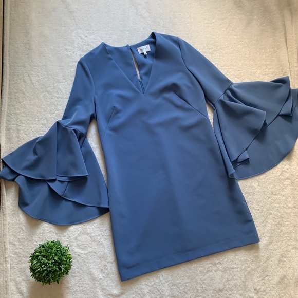 Milly Bell Sleeve Nicole Dress in Steel Blue - Picture 2 of 8